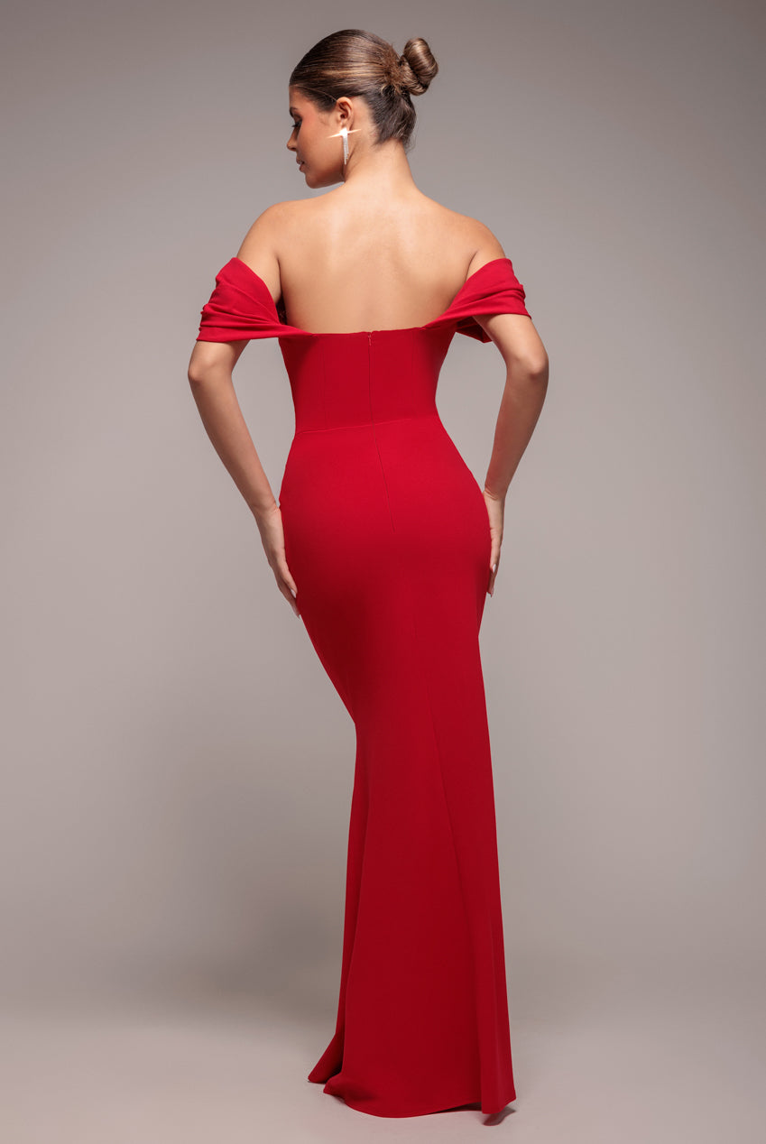 Diamante Heart Trim Evening Maxi Dress - Red DR4674