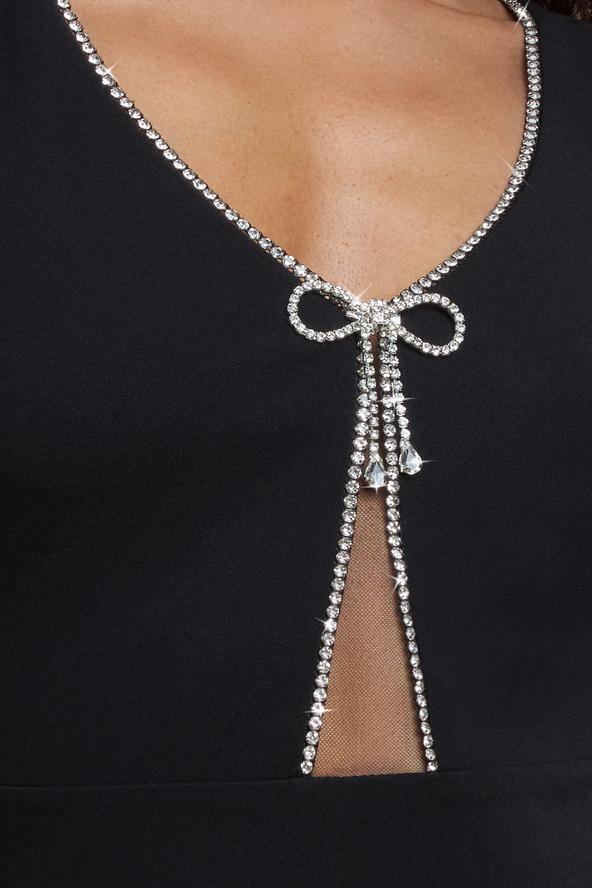 Diamante Embellished Bow Scuba Crepe Maxi Dress - Black DR4493