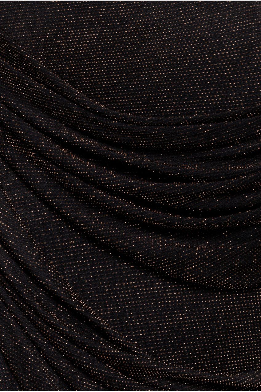 Off The Shoulder Gathered Panel Sparkle Lurex Maxi Dress - Black Gold DR4675