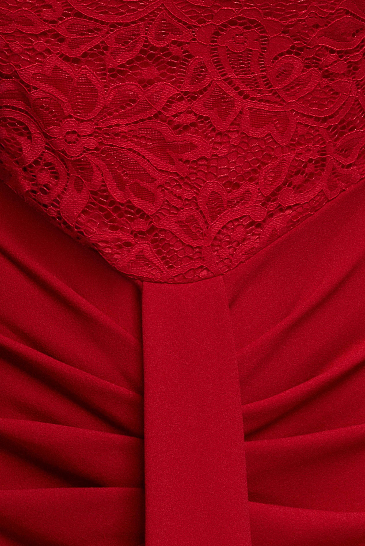 Lace High Neck Sheer Bodice Long Sleeve Maxi Dress - Red DR4677
