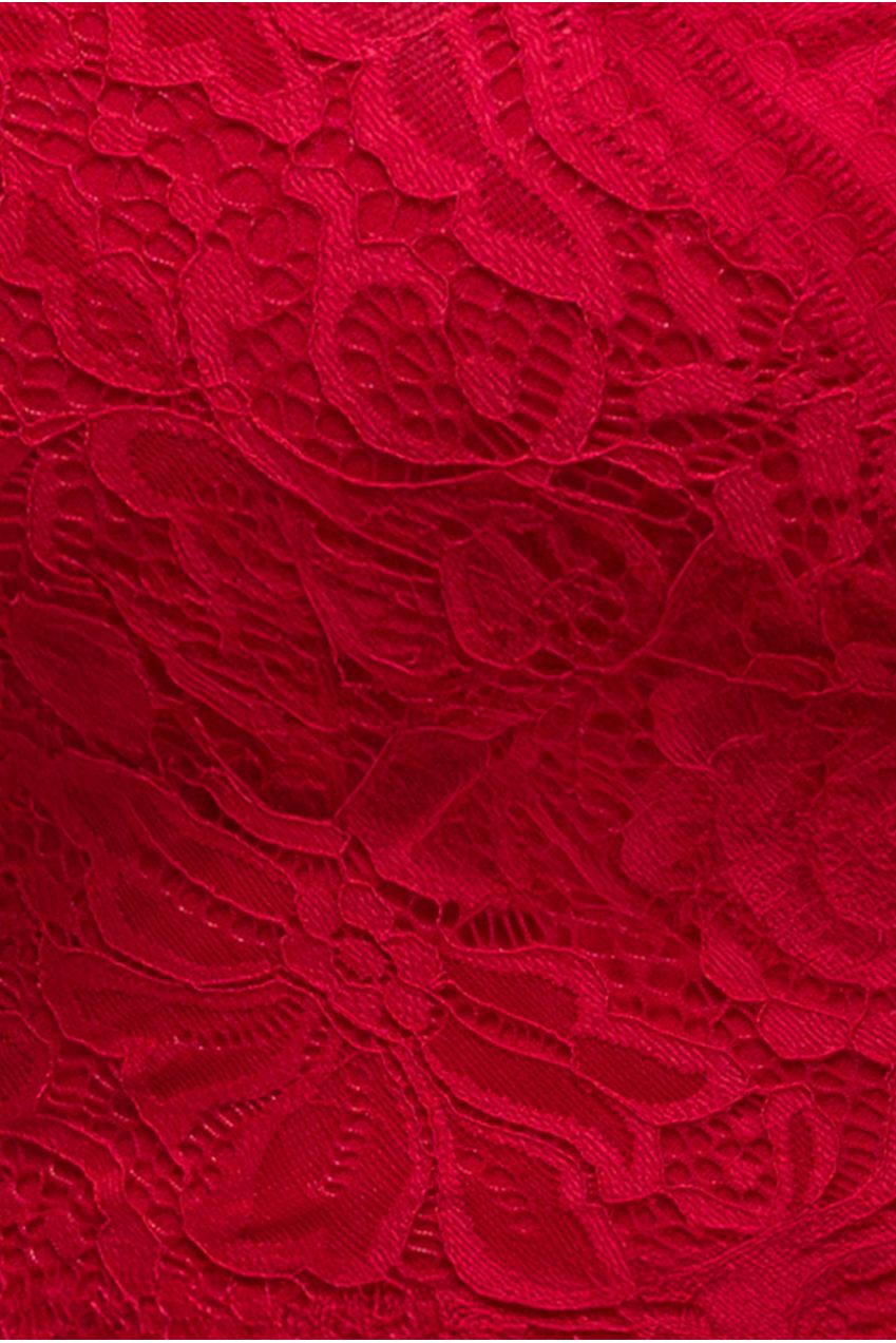 Scalloped Lace Bodice Long Sleeve Bardot Maxi Dress - Red DR4678