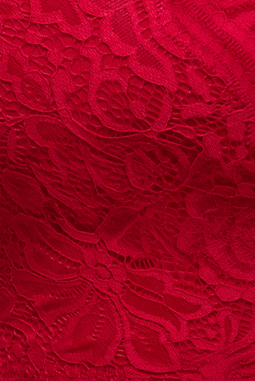 Scalloped Lace Bodice Long Sleeve Bardot Maxi Dress - Red DR4678M