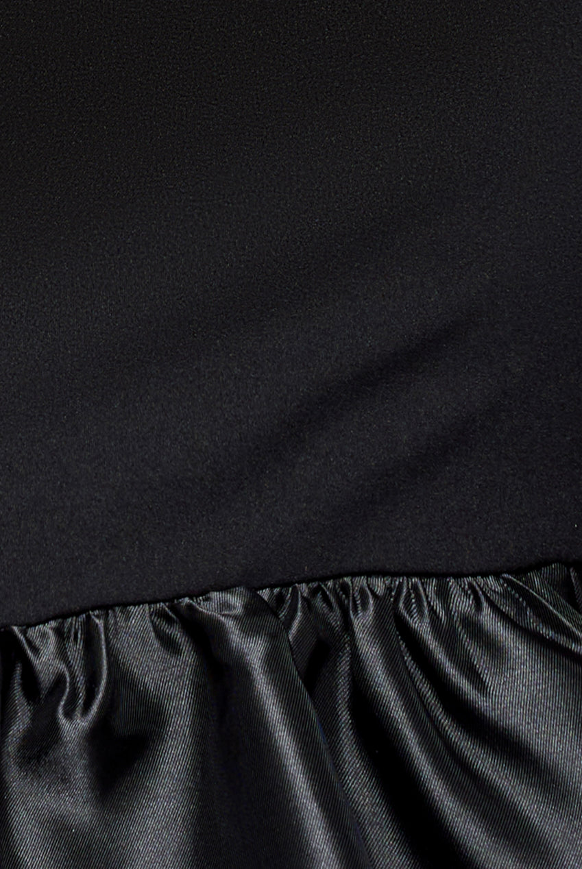 Boat Neck Satin & Scuba Crepe Tiered Maxi Dress - Black DR4682M