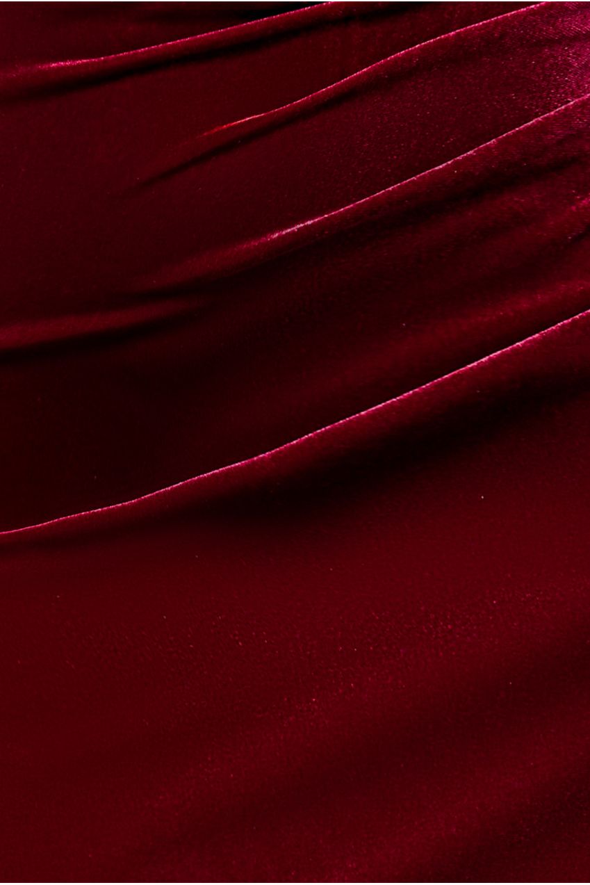 Off The Shoulder Deep Plunge Velvet Maxi Dress - Burgundy DR4692