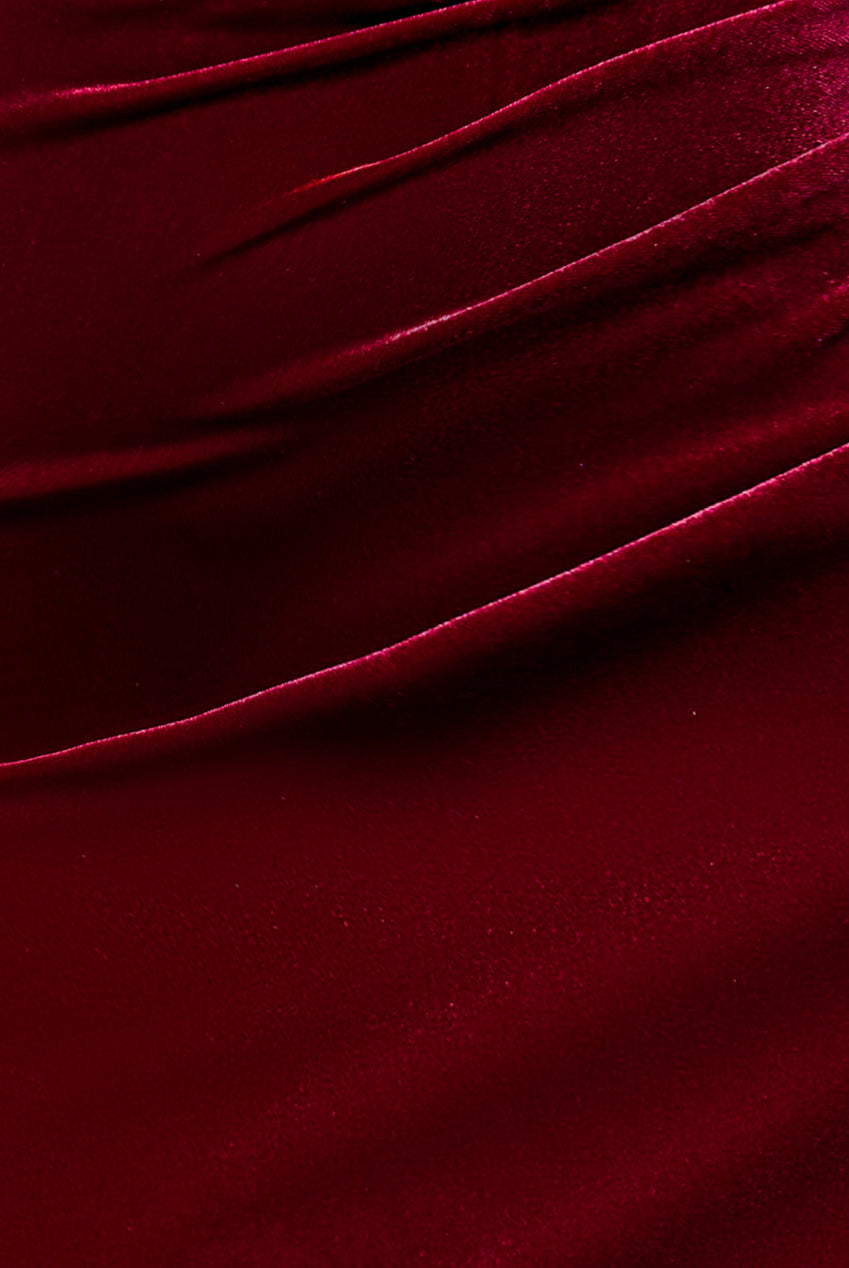 Off The Shoulder Deep Plunge Velvet Maxi Dress - Burgundy DR4692M