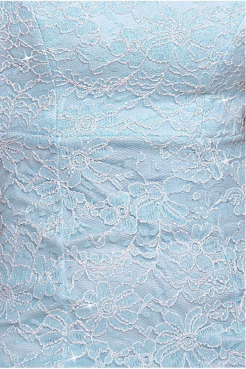 Scallop Lace Puff Sleeve Fit & Flare Midi Dress - Sky Blue DR4694