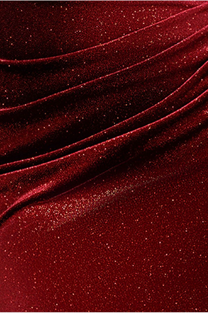 Glitter Velvet Cowl Neck Off The Shoulder Maxi Dress - Wine DR4696M