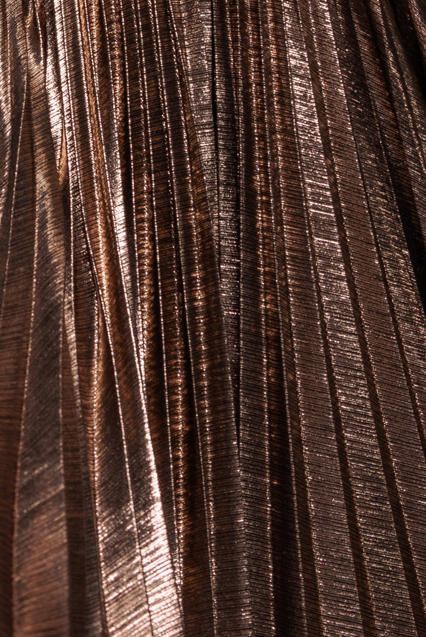 Sunrise Foil Halterneck A-Line Maxi Dress - Bronze DR4697