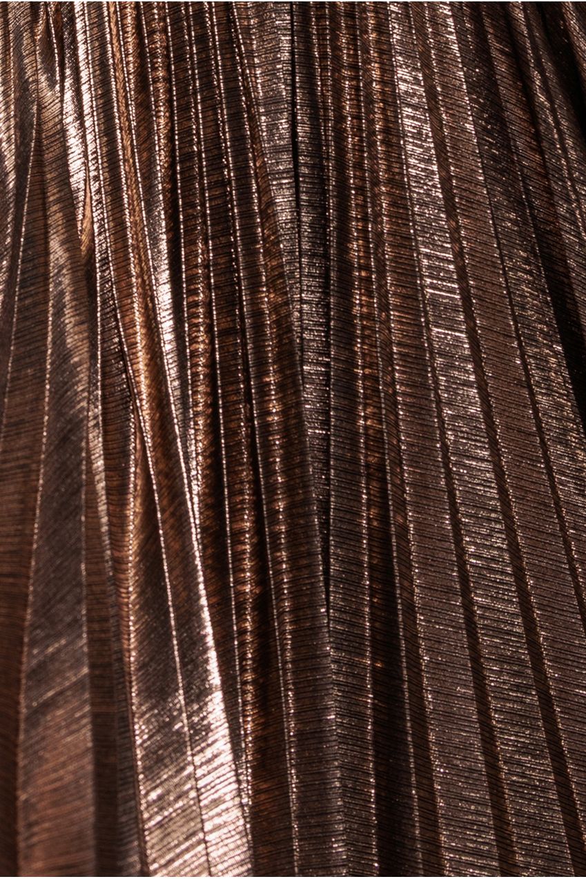 Sunrise Foil Halterneck A-Line Maxi Dress - Bronze DR4697