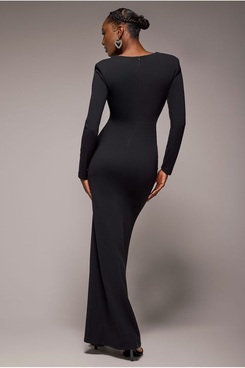 Diamante Embellished Neck Bodycon Maxi Dress - Black by Goddiva