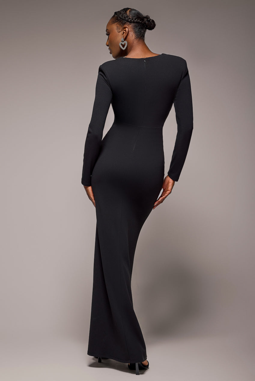Diamante Embellished Neck Bodycon Maxi Dress - Black DR4701