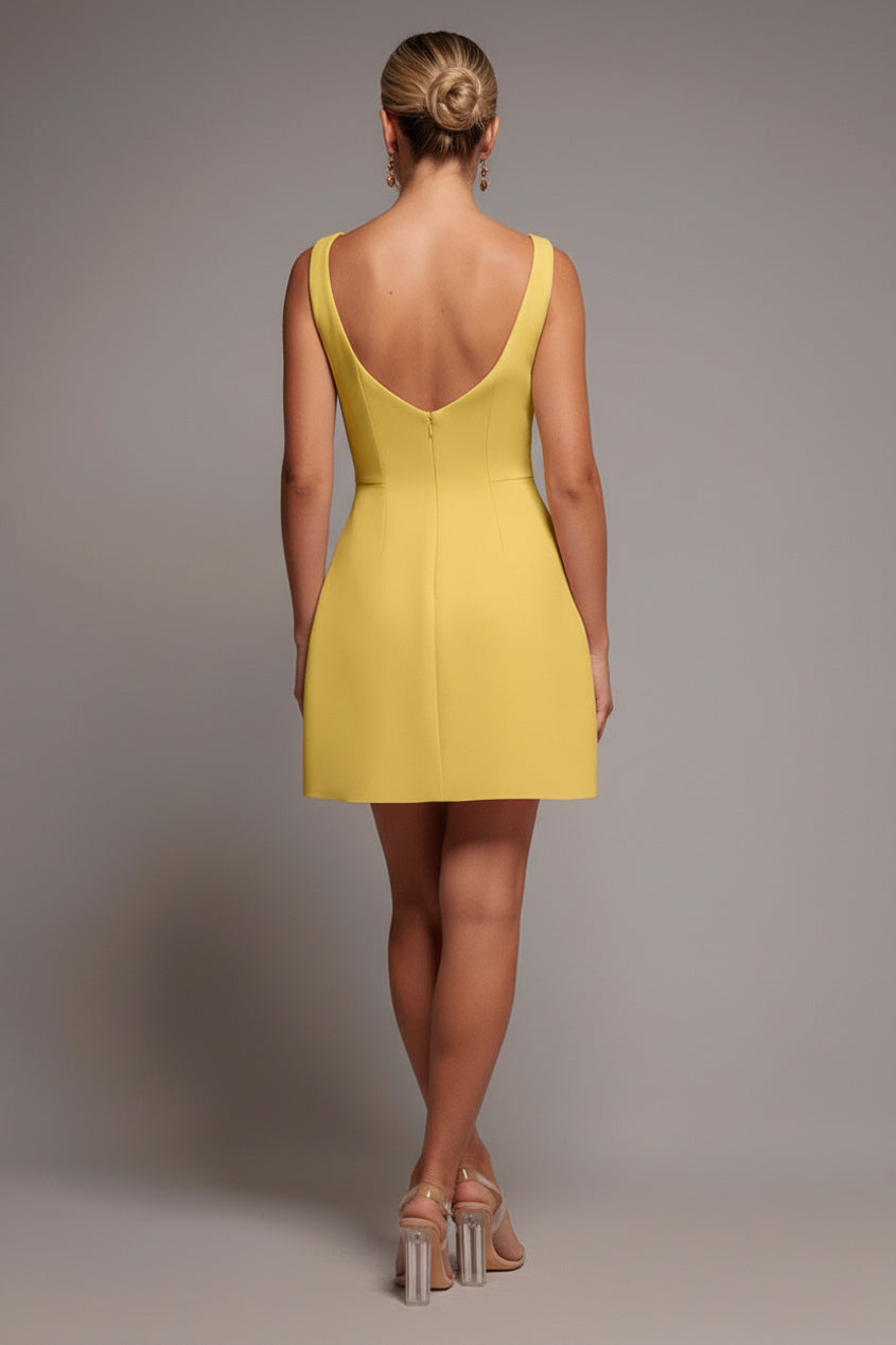 Boatneck Open Back Scuba Mini Dress - Lemon DR4707
