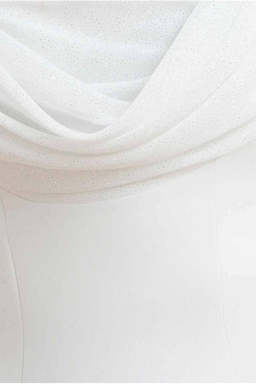 Sparkle Chiffon Cowl Bardot Skater Midi Dress - Cream DR4721