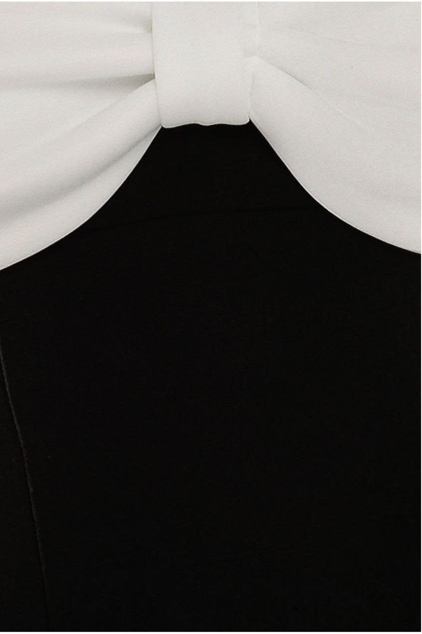 Bow Off The Shoulder A Line Midi Dress - Black Cream DR4730CONTRAST