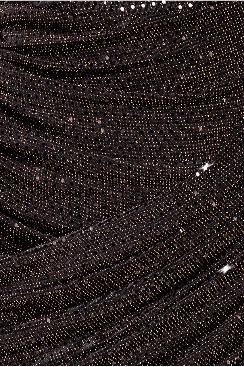 Cowl Neck Sequin Glitter Lurex Mini Dress - Black DR4741