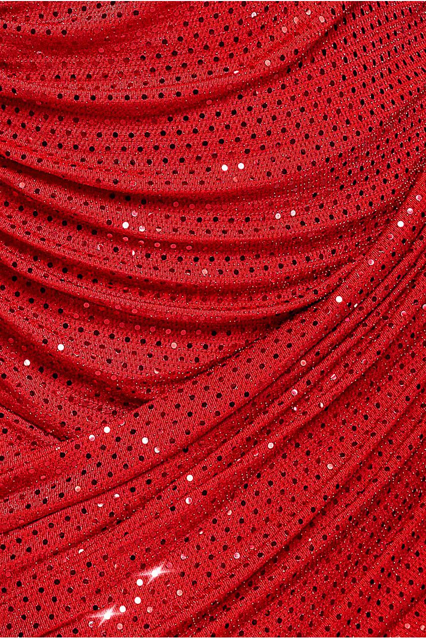 Cowl Neck Sequin Glitter Lurex Mini Dress - Red DR4741