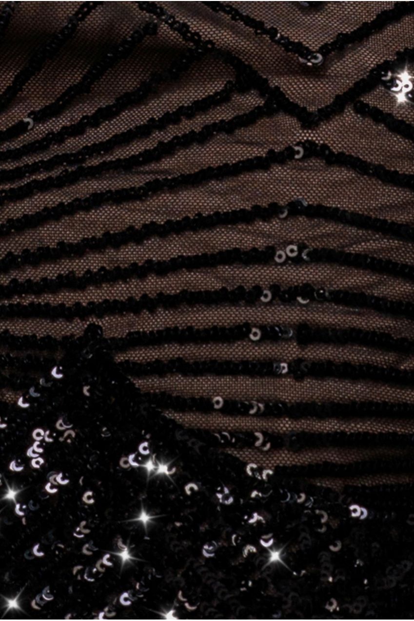 Sequin Starburst Cape Sleeve Mini Dress - Black DR4748