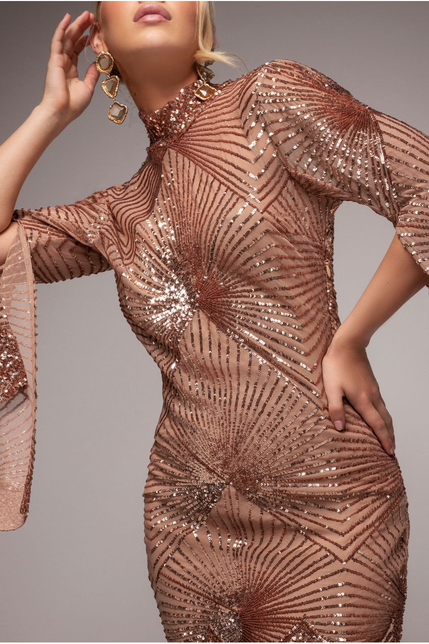 Sequin Starburst Cape Sleeve Mini Dress - Champagne DR4748