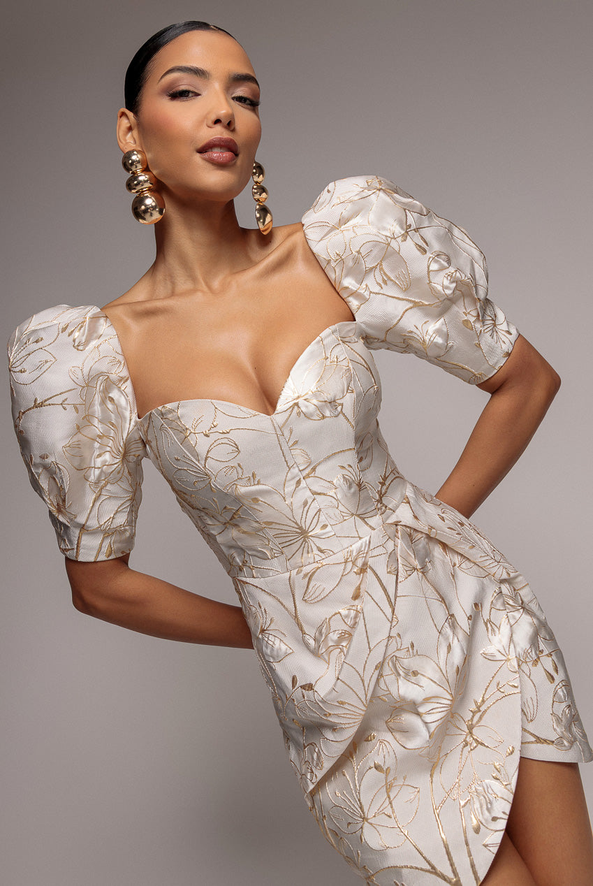 Puff Sleeve Sweetheart Mini Dress - Cream DR4758