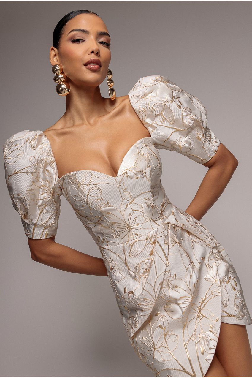 Puff Sleeve Sweetheart Mini Dress - Cream DR4758