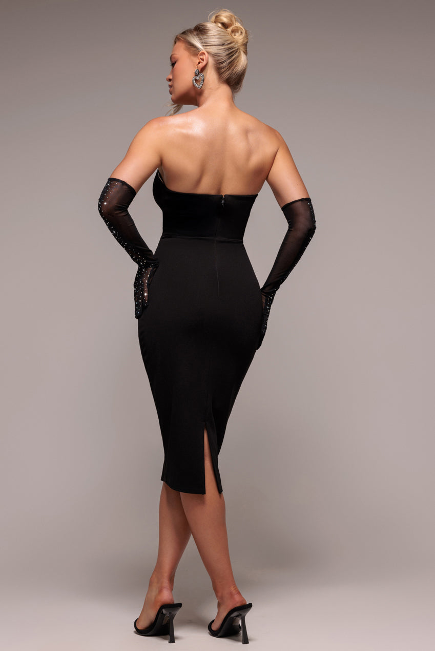 Strapless Super Plunge Diamante Neck Midi Dress - Black DR4760
