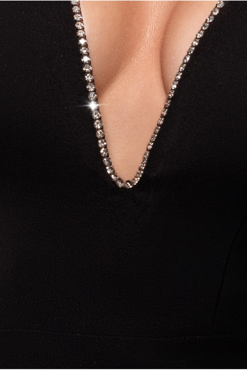Strapless Super Plunge Diamante Neck Midi Dress - Black DR4760