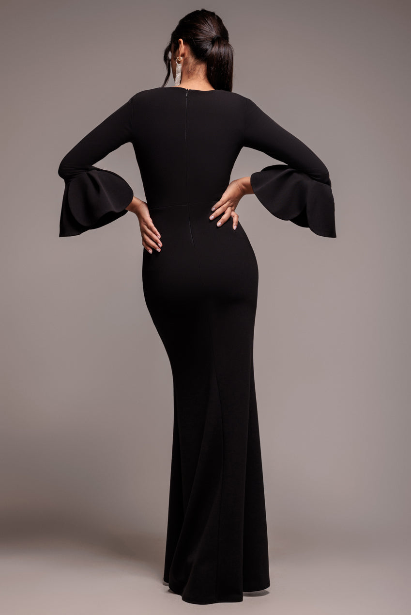 Petal Bow Sleeve Frill Maxi Dress - Black DR4767