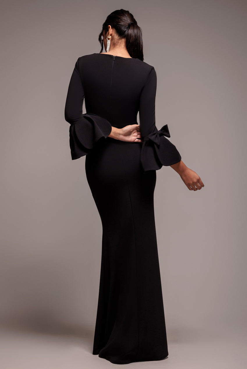Petal Bow Sleeve Frill Maxi Dress - Black DR4767
