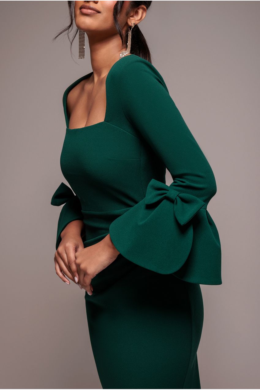 Petal Bow Sleeve Frill Maxi Dress - Emerald Green DR4767