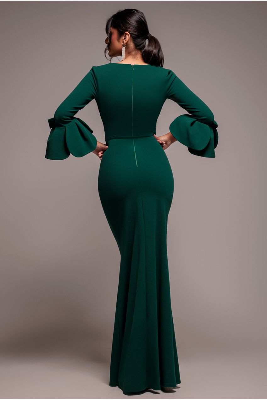 Petal Bow Sleeve Frill Maxi Dress - Emerald Green DR4767
