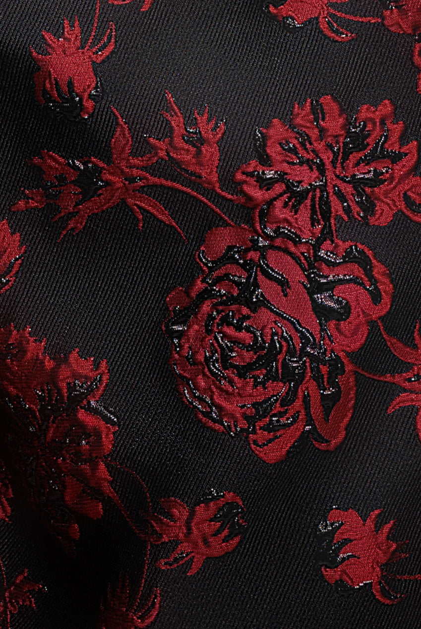 Plunging Neck Pleated Sleeve Jacquard Mini Dress - Black DR4772