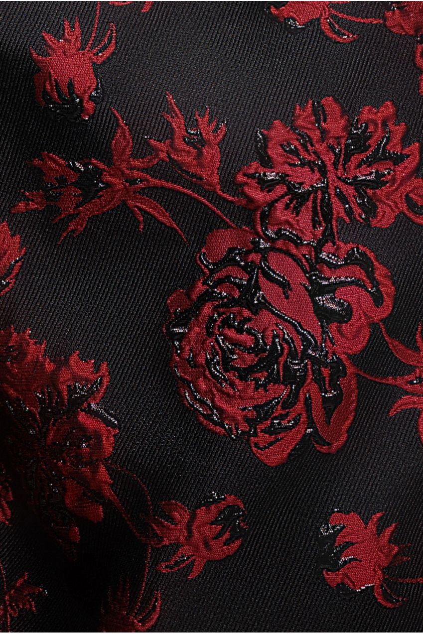 Plunging Neck Pleated Sleeve Jacquard Mini Dress - Black DR4772