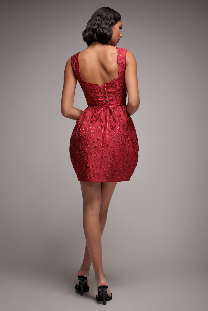 Corset Balloon Skirt Lace Up Back Mini Dress - Red DR4778