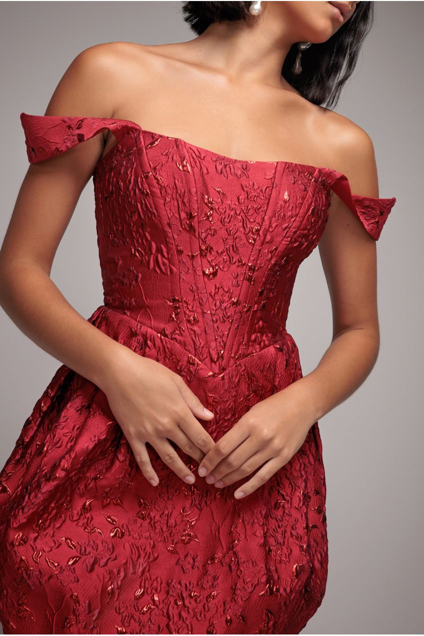 Corset Balloon Skirt Lace Up Back Mini Dress - Red DR4778