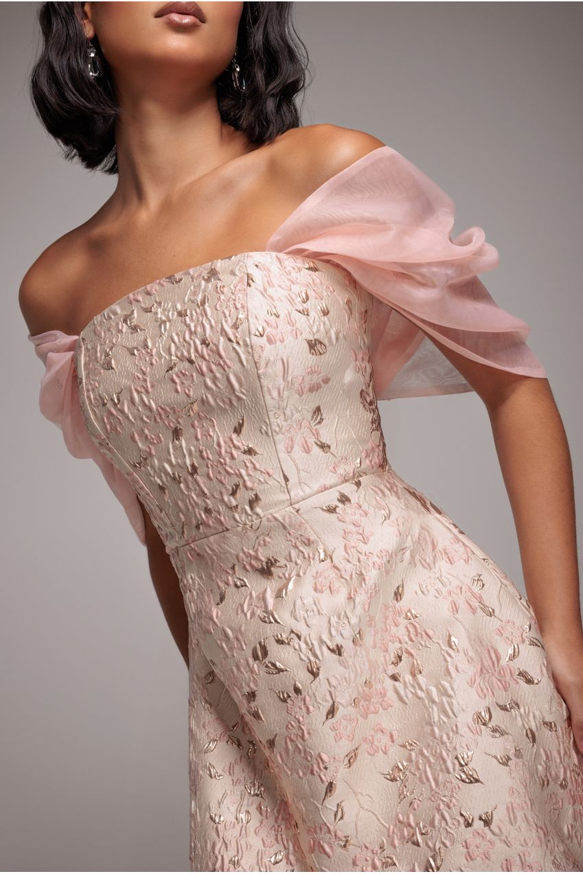 Lace Up Jacquard Mini Dress With Organza Wings - Blush Pink DR4781