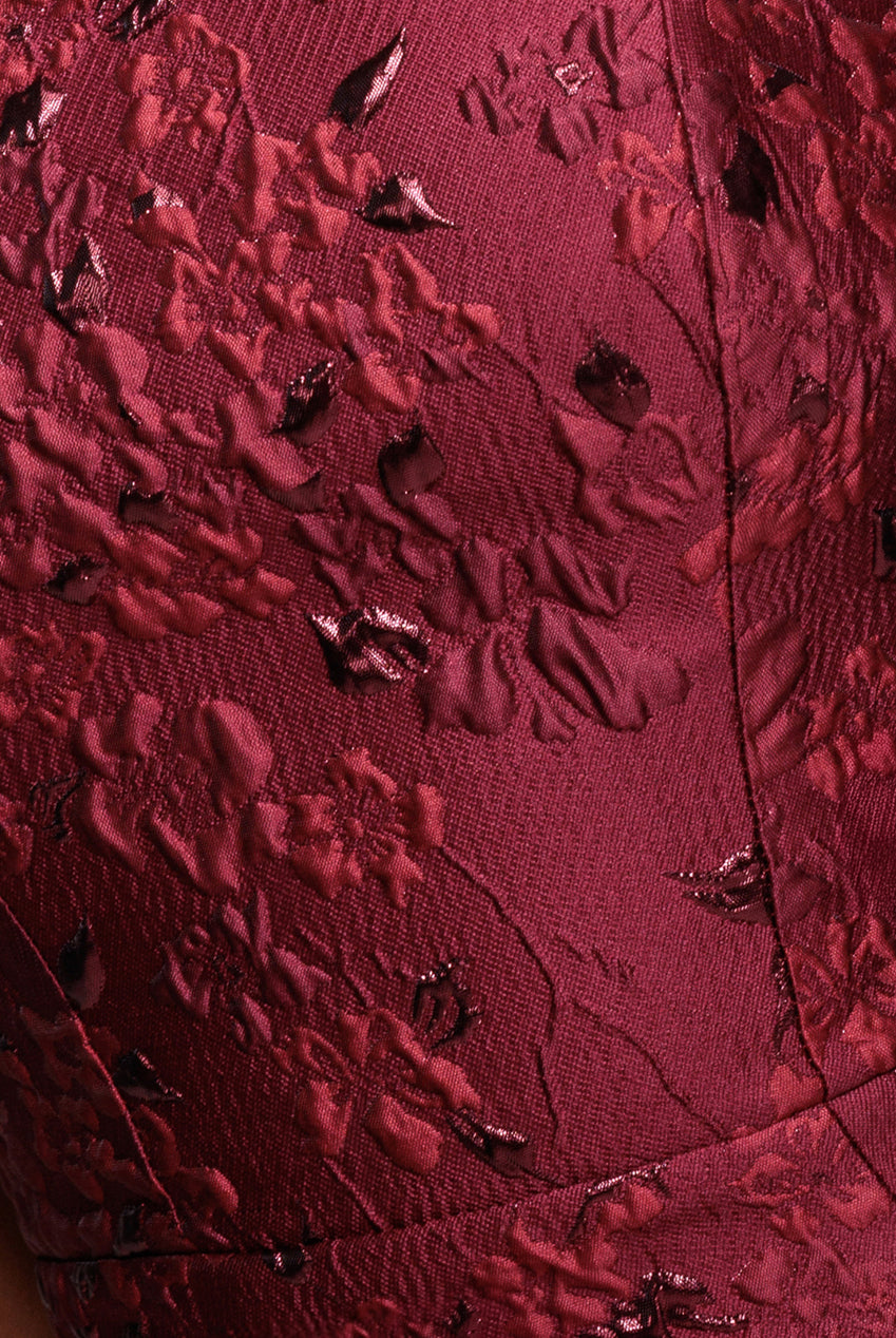 Lace Up Jacquard Mini Dress With Organza Wings - Burgundy Red DR4781