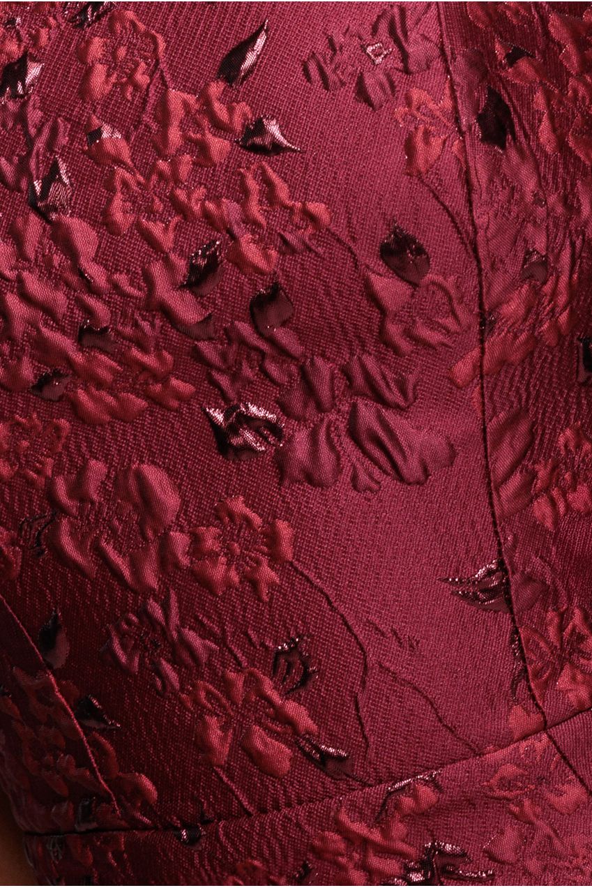 Lace Up Jacquard Mini Dress With Organza Wings - Burgundy Red DR4781