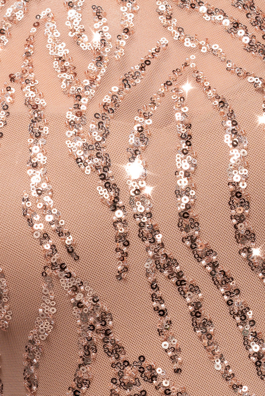 Ombre Sequin Beaded Flared Long Sleeve Maxi Dress - Champagne DR4782