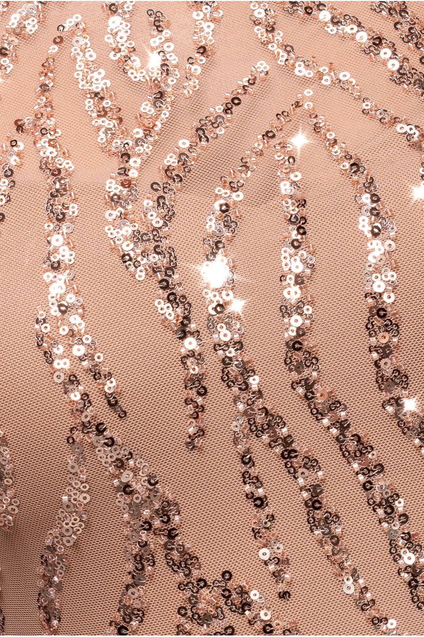 Ombre Sequin Beaded Flared Long Sleeve Maxi Dress - Champagne DR4782