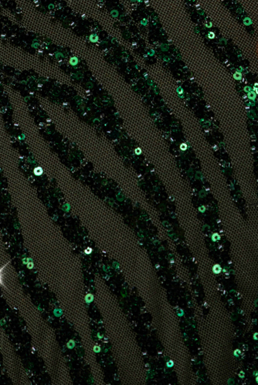 Ombre Sequin Beaded Flared Long Sleeve Maxi Dress - Olive Green DR4782