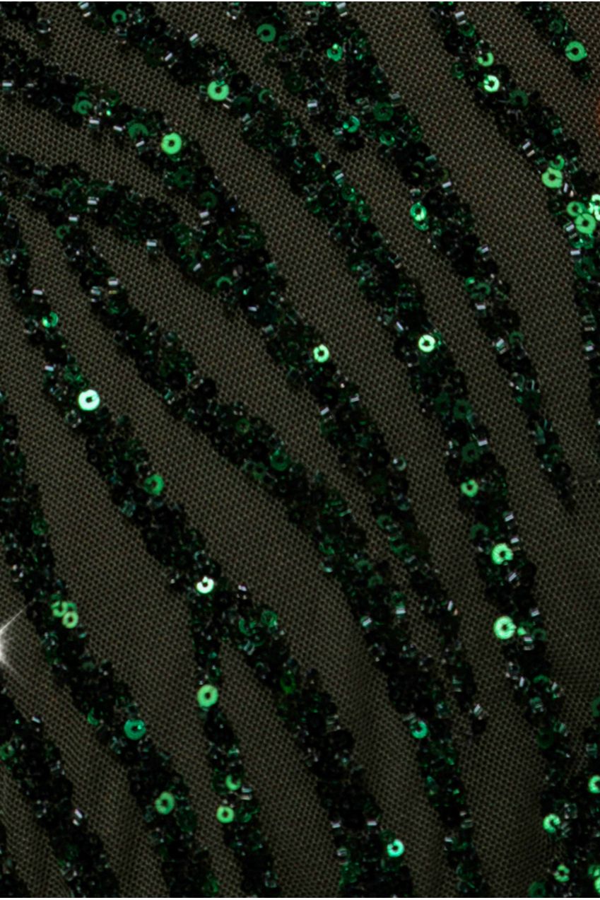 Ombre Sequin Beaded Flared Long Sleeve Maxi Dress - Olive Green DR4782