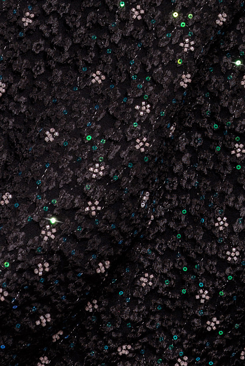 Bead Embellished Jacquard Skater Mini Dress - Black DR4785