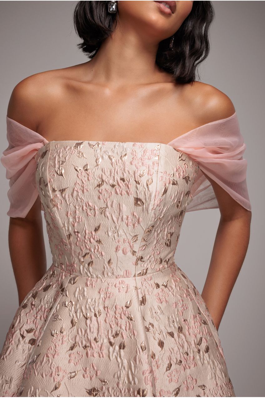 Lace Up Jacquard Midi Dress With Organza Wings - Blush Pink DR4791
