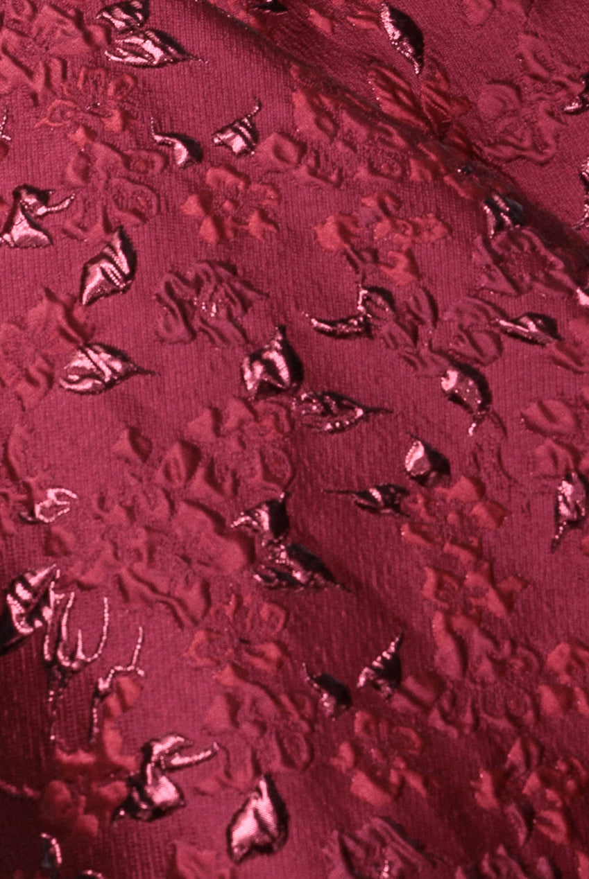 Lace Up Jacquard Midi Dress With Organza Wings - Burgundy Red DR4791