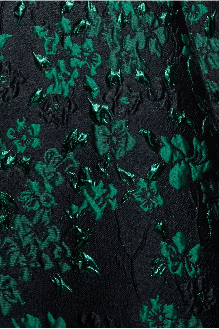 Lace Up Jacquard Midi Dress With Organza Wings - Emerald Black DR4791M