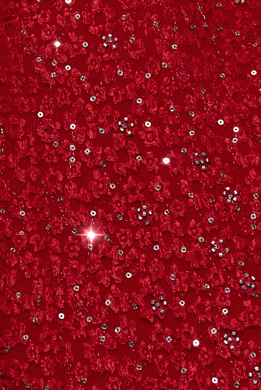 Bead Embellished Jacquard A Line Midi Dress - Red DR4795