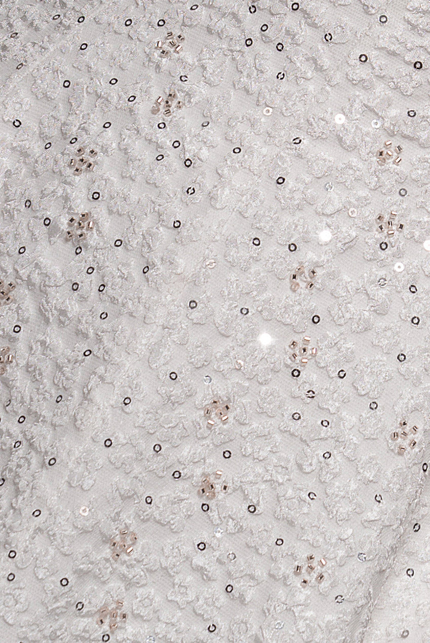 Bead Embellished Jacquard A Line Midi Dress - White DR4795