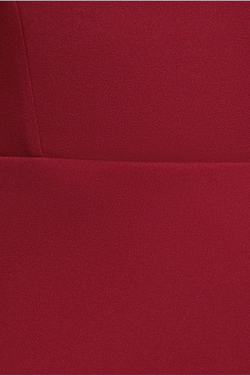 Plunging Neck Pleated Sleeve Scuba Mini Dress - Burgundy Red DR4798