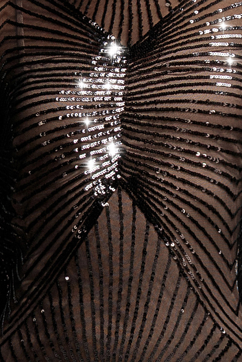 Sequin Starburst Cape Sleeve Midi Dress - Black DR4799