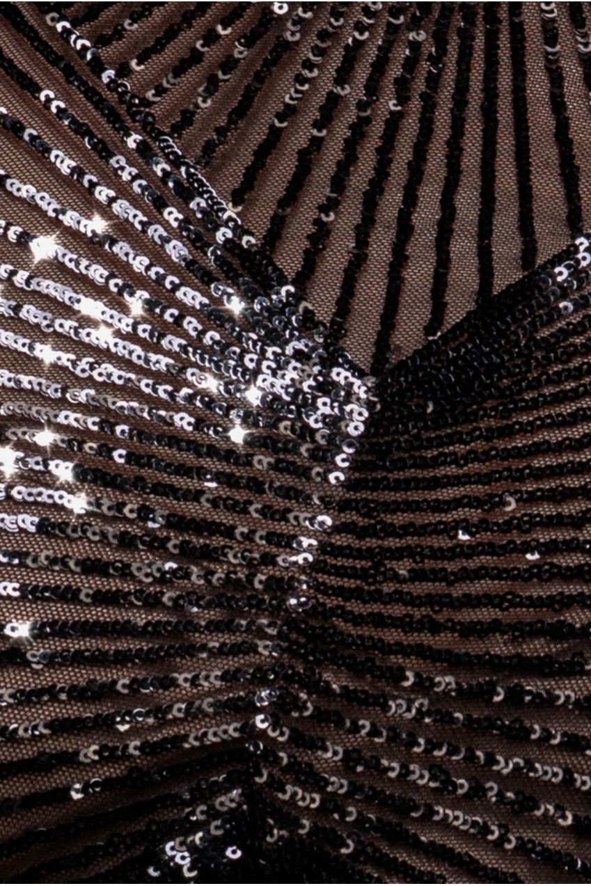 Sequin Starburst Cape Sleeve Midi Dress - Black DR4799